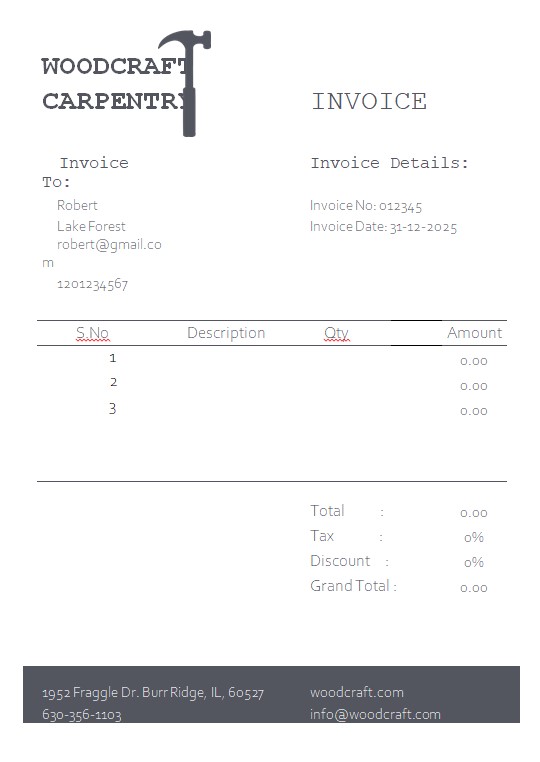 Free Carpentry Invoice Template PSD template